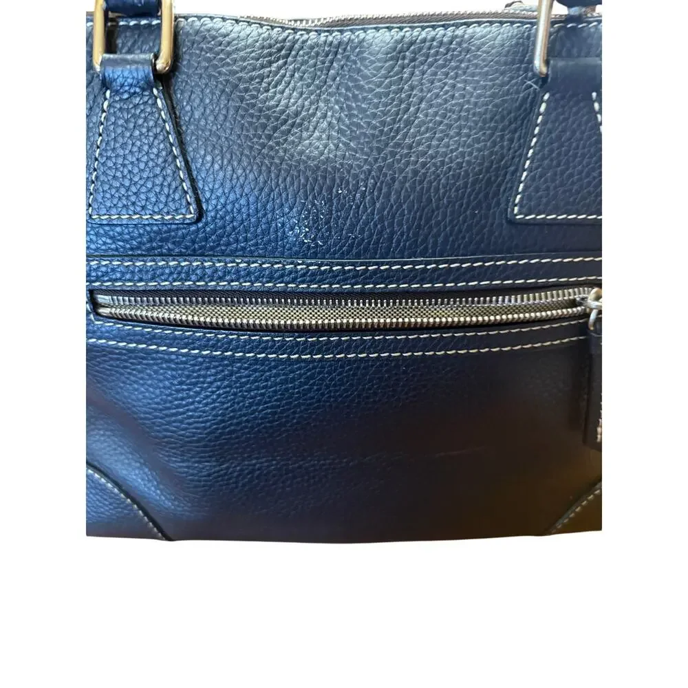 Dooney and Bourke Marine blue pebbled leather domed satchel w/wristlet key fob